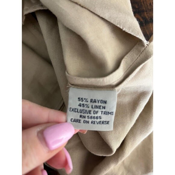Faconnable Dress Womens XS Beige Belted Utility Shirt Linen Blend Pockets Safari - Picture 6 of 6